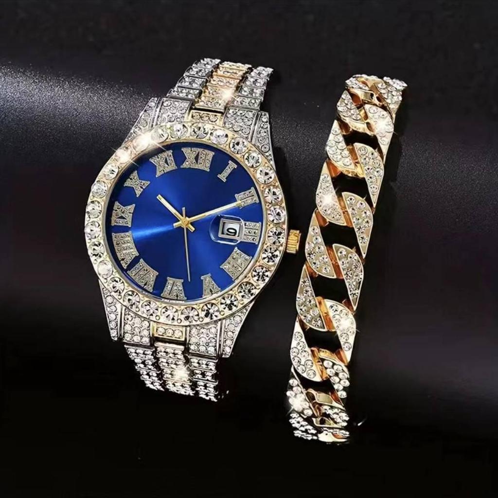 Black Skull Dial Quartz Watch & Bracelet Set (3-Piece)