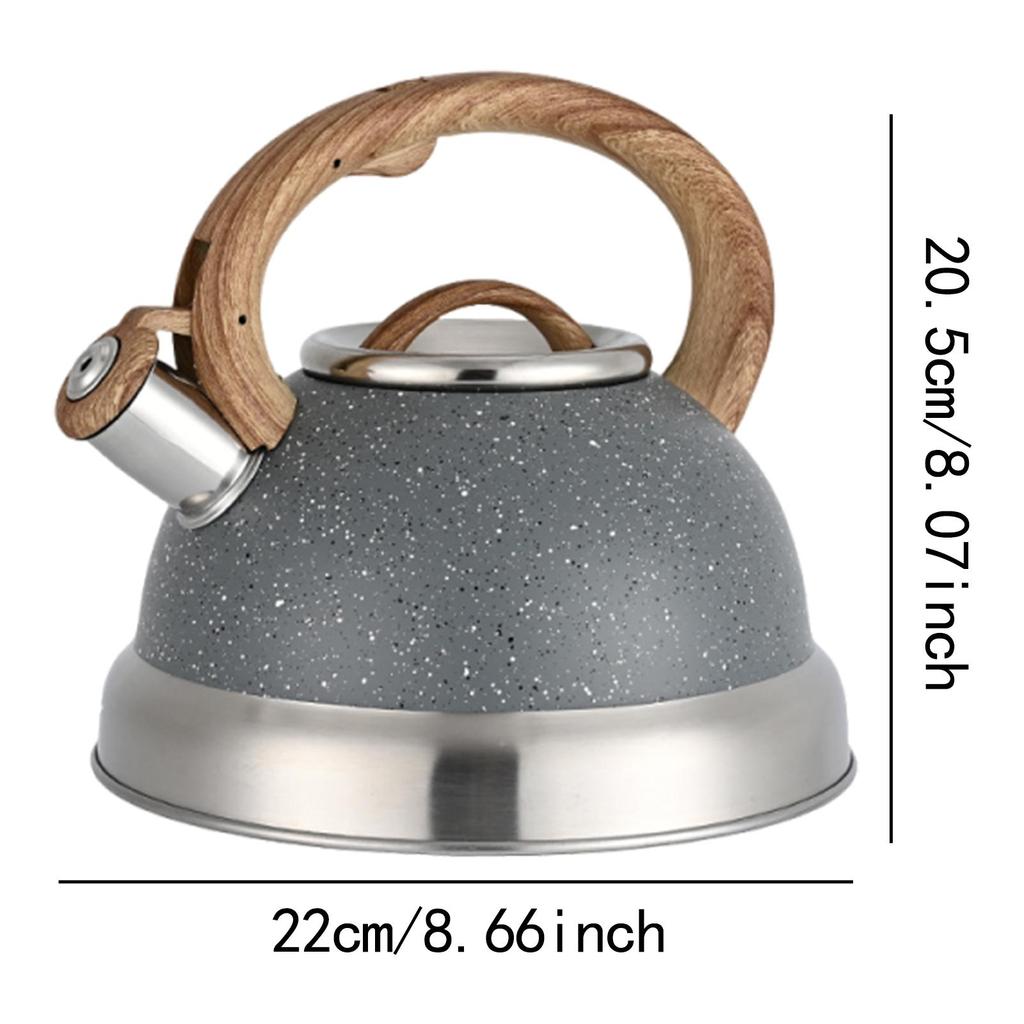 Whistling Kettle Tea Maker Cookware for Stovetop Top with Wood Folding Handle
