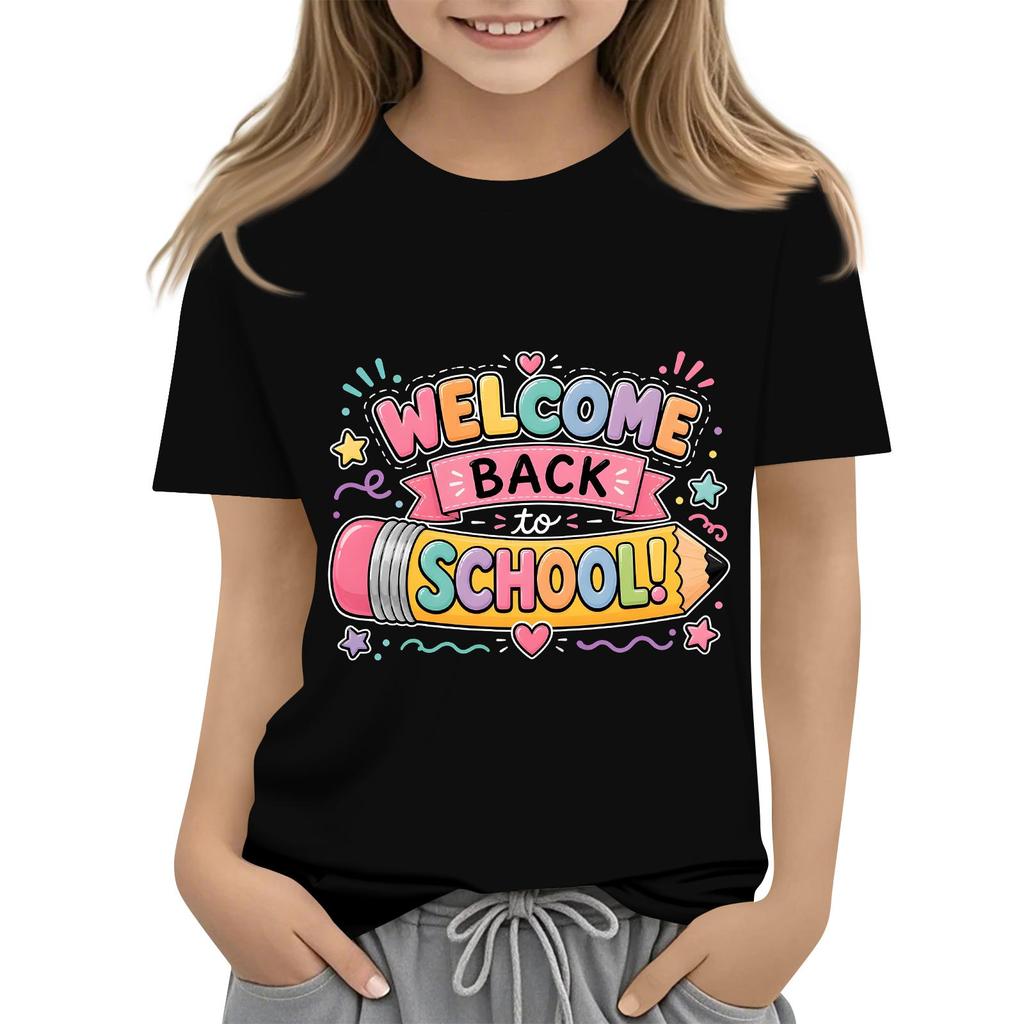 Children's Casual and Fashionable Round-Neck Printed Short-Sleeve Top for Back-to-School