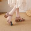 2025 Summer Genuine Leather Shoes Gladiator Sandals Women 4cm High Heels Classic Black Round Toe Hollow Ladies Sandals