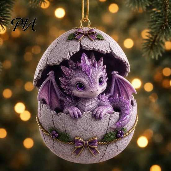 Decorative Acrylic Ornament Baby Dragon And Egg Christmas Ornament, 2D Flat Tree Hanging Decoration Decoration, Fantasy Pendant for Xmas Tree,