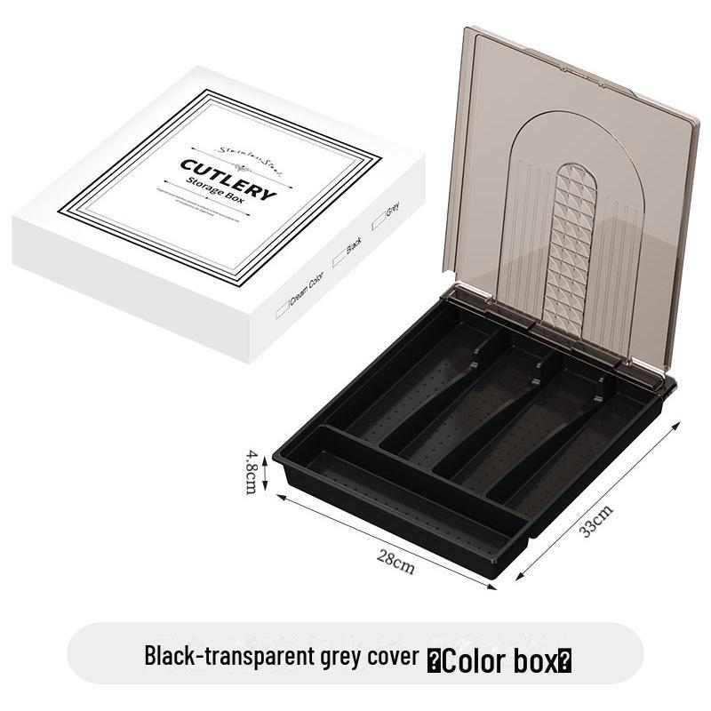 Transparent Multi-Grid Kitchen Storage Box with Lid: Organizer for Chopsticks & Cutlery