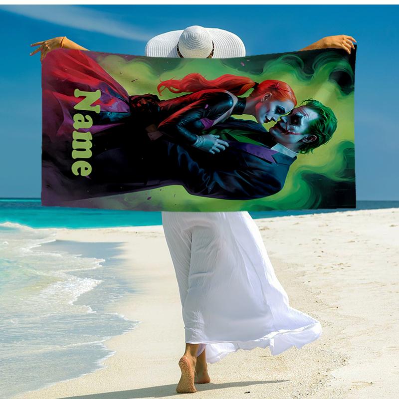 Custom Name Ultra-Soft Beach Towel with Joker Theme,Ideal for Pool - Camping, Diving - Perfect Travel Essential, Vibrant Beach Towel.