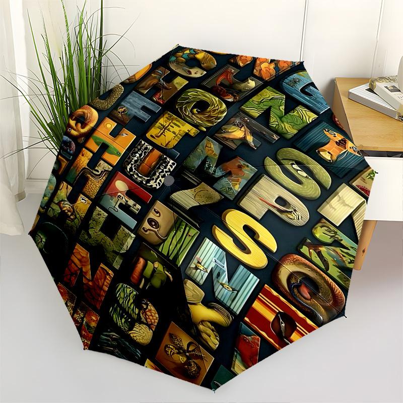 

Nature Alphabet Animal Art Themed Automatic Opening and Closing Umbrella, Brightly Colored 8-rib Portable Umbrella, Suitable for Men and Wom