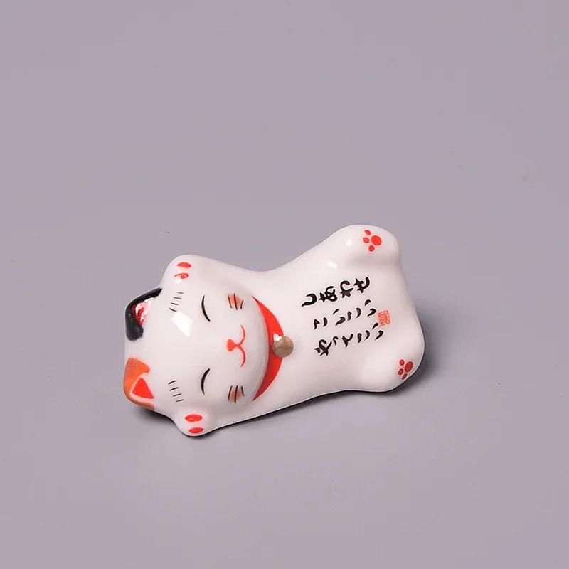 Zakka Cute Cat Chopstick Holder Tableware Japanese Style Underglaze Restaurant Simple Oval Spoon Bracket Utensil for Kitchen