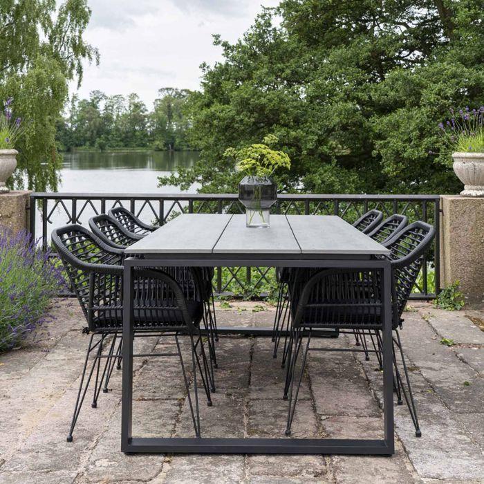 Table de jardin - HOUSE NORDIC - 210 x 100 cm - Aluminium - Plateau effet bois gris - 6 places
