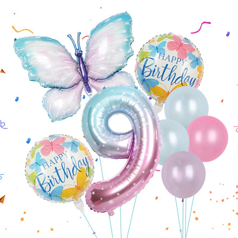8pcs Butterfly Balloon Set 40inch Gradient Colorful Number 1-9 Foil Balloon Fairy Birthday Party Decoration Baby Shower Supplies