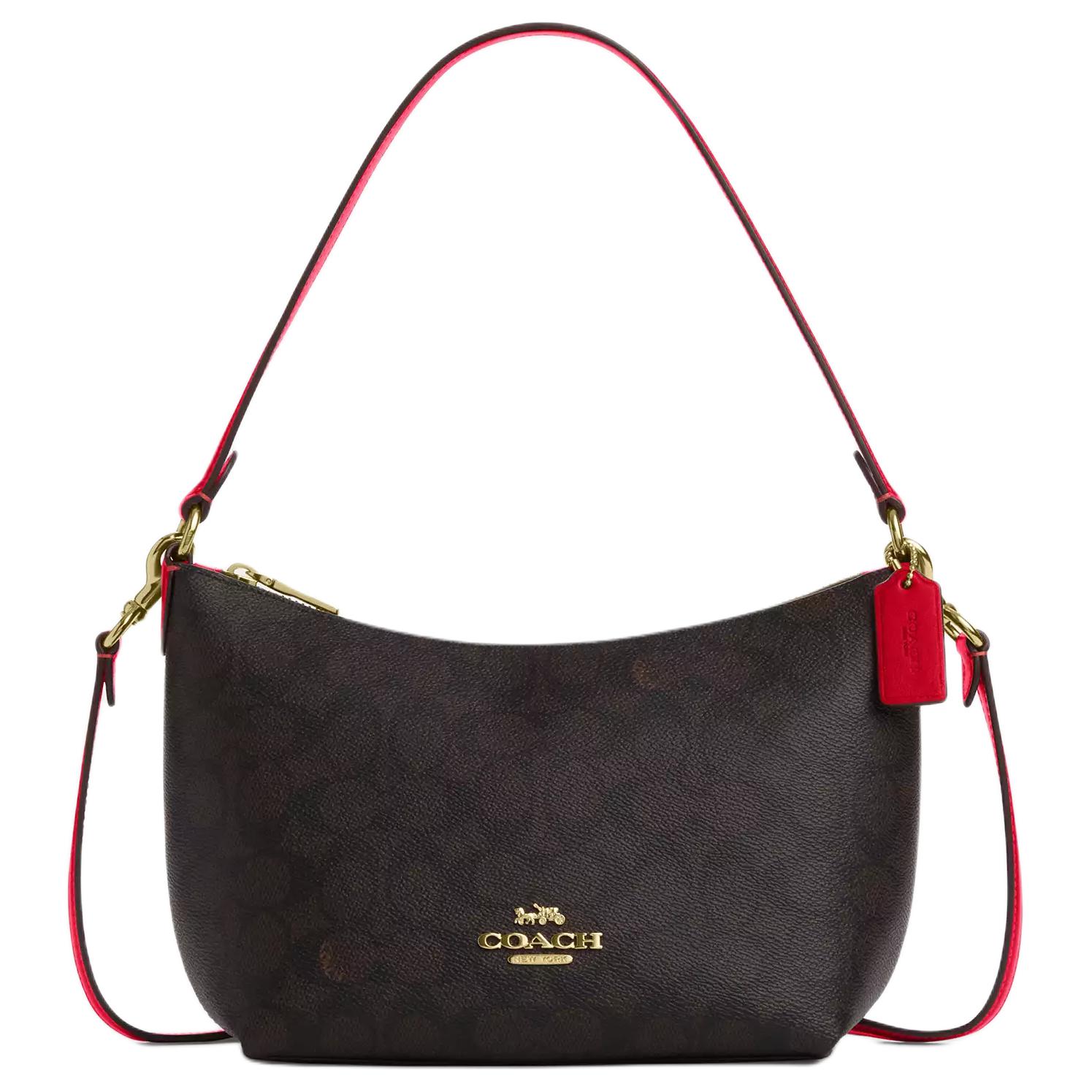 Coach Canvas 20 Carriage Print Top Zip Coated Canvas And Leather Shoulder Bag Women Shoulder Bag Walnut CX610-IMXD0 Basic Set (Bag+Dust Bag)