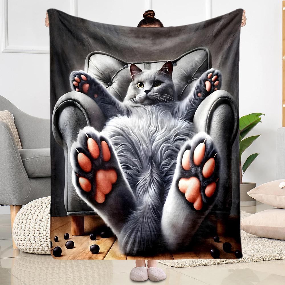 Whimsical Cat Artwork Flannel Blanket,Lightweight,Office Blanket,Sofa Blanket,Comfortable Blanket