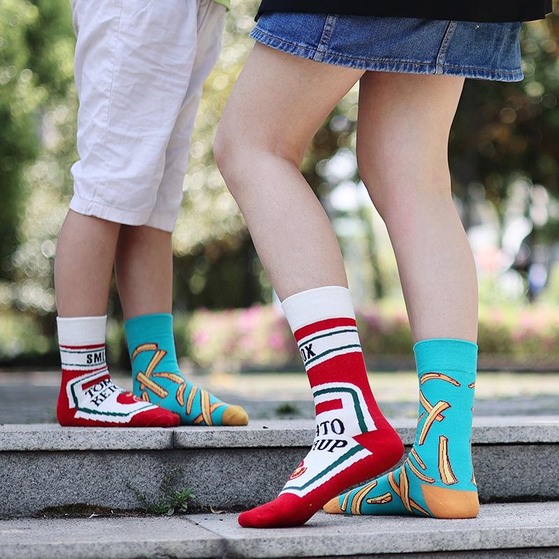 Children's Asymmetrical Cartoon Mid-Calf Socks - Colorful Parent-Child Style, Trendy Fashion for Kids