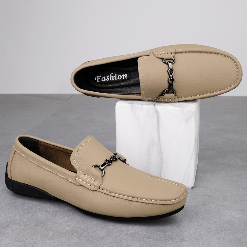 Fashion Luxury Brand Genuine Leather Mens Shoes Wedding  Slip on Loafers New Trend Metal Buckle Moccasins Versatile Male Business Shoes