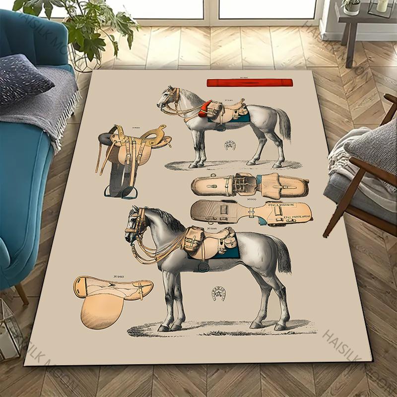 Vintage Horse Tack & Accessories Print Carpet for Living Room,Bedroom,Office Mat, Rug - Perfect Gift for Horse Equestrian Lovers