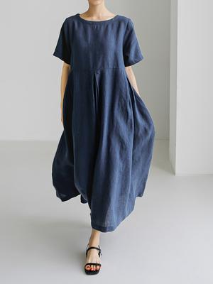 Abito Svasato Casual con Tasca e Scollo Tondo, Manica Corta Liscia Semplice Versatile per Primavera & Estate, Abbigliamento Donna