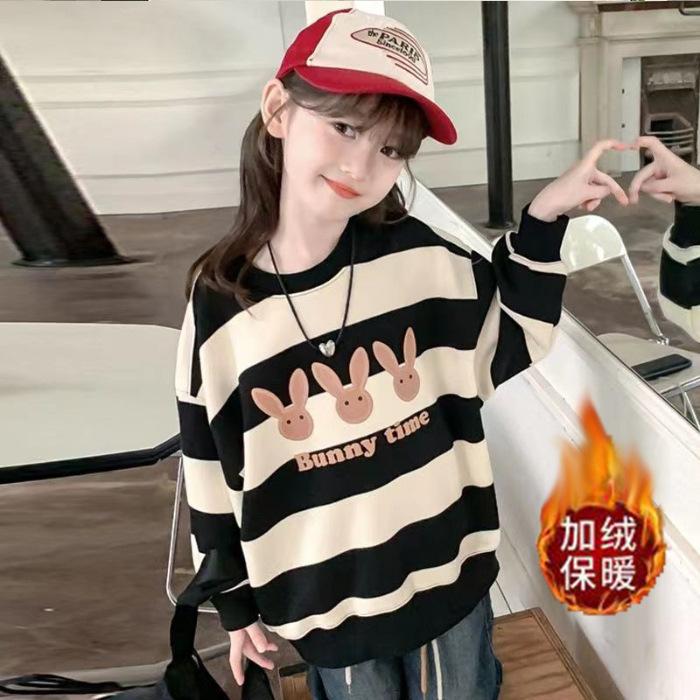 Girls Fleece Lined Sweatshirt Autumn Spring Long Sleeve Top For Big Kids Casual Warm Pullover