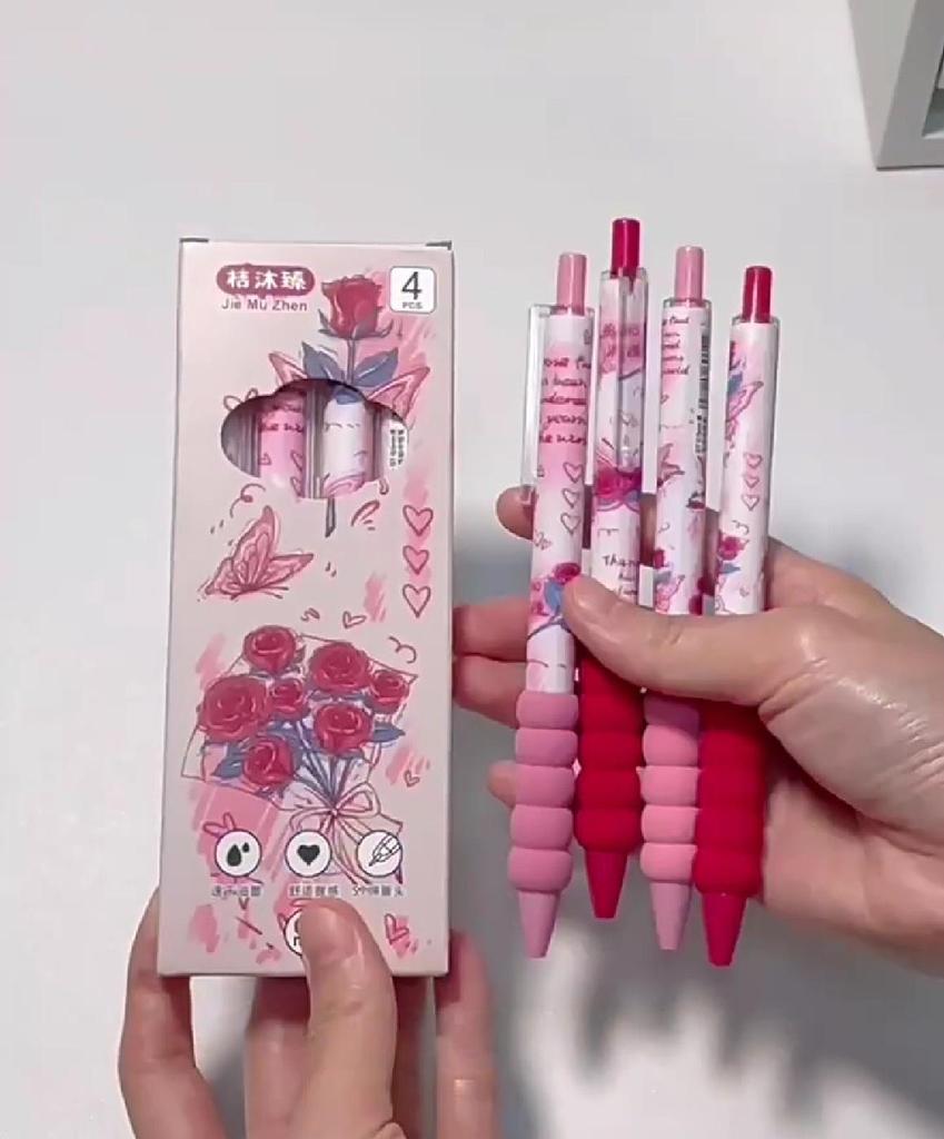 4 szt. Długopisy żelowe wysuwane z motylkami, płynne pisanie z wygodnym uchwytem, 0,5 mm, czarny tusz, artykuły biurowe do pisania