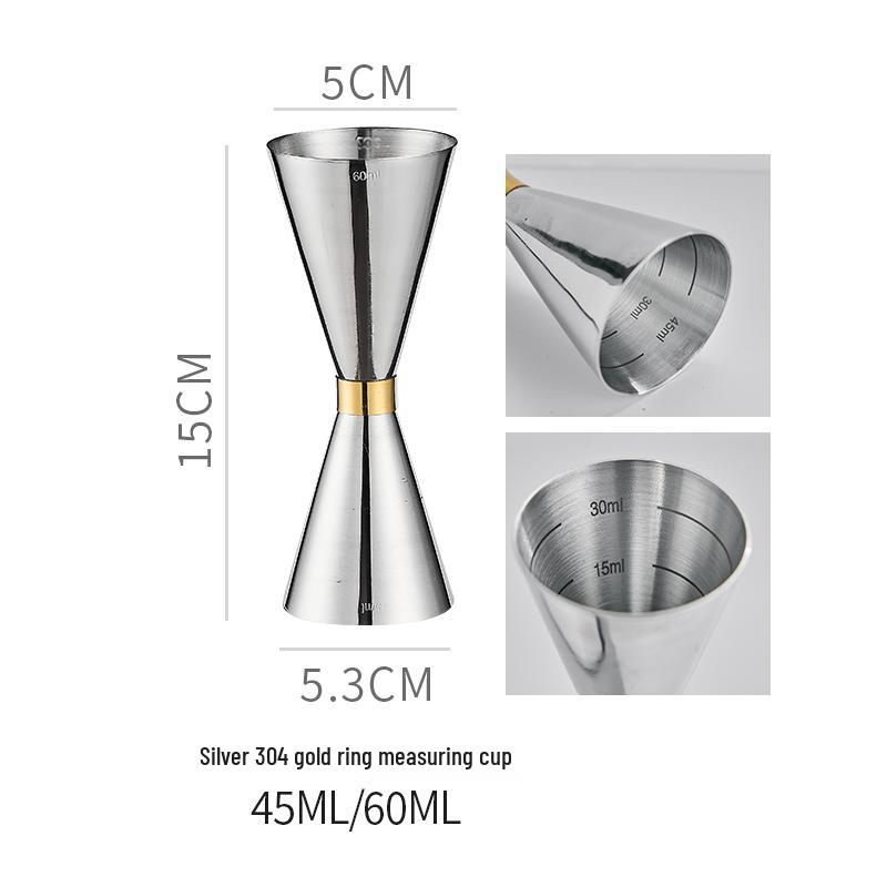 Double-Headed Stainless Steel 304 Gold Ring Jigger with Scaled Measuring Cup for Cocktails