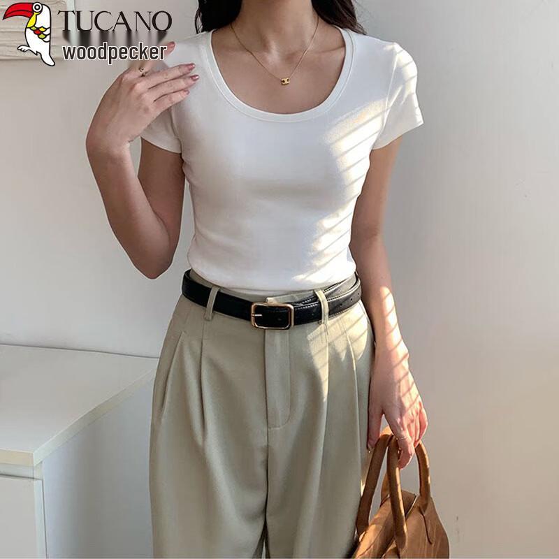 Women's Double U-Neck Short Sleeve T-Shirt