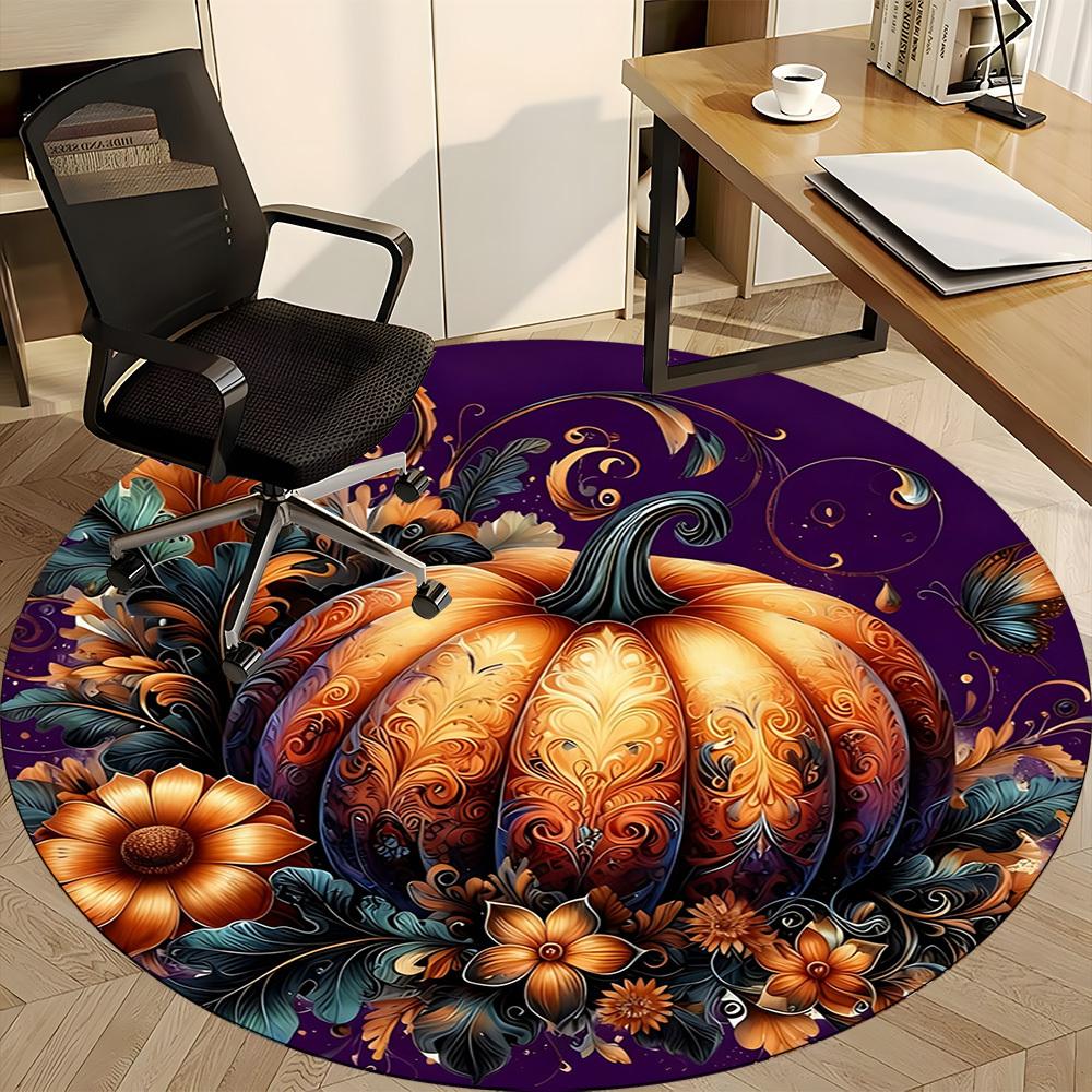 1 Stück Herbst Kürbis Dekor Stuhl Teppich für Büro Rutschfest, Maschinenwaschbarer Teppich für Büro, Zimmer - Feiertagsdekor, Maschinell hergestellt yy251016161