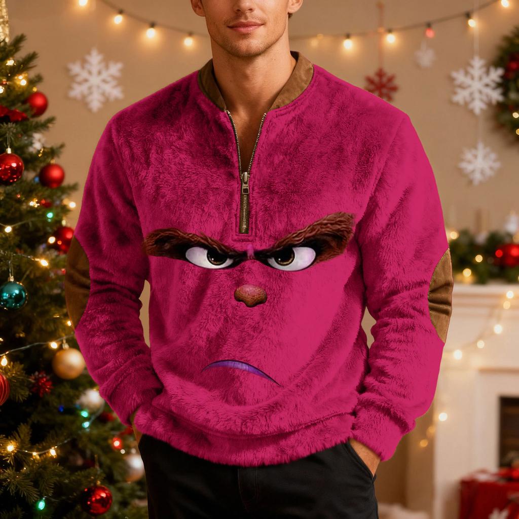Mens Christmas Sweater Zip Up Sweatshirts Vintage Knit Graphic Sweatshirt Xmas Stand Collar Pullover