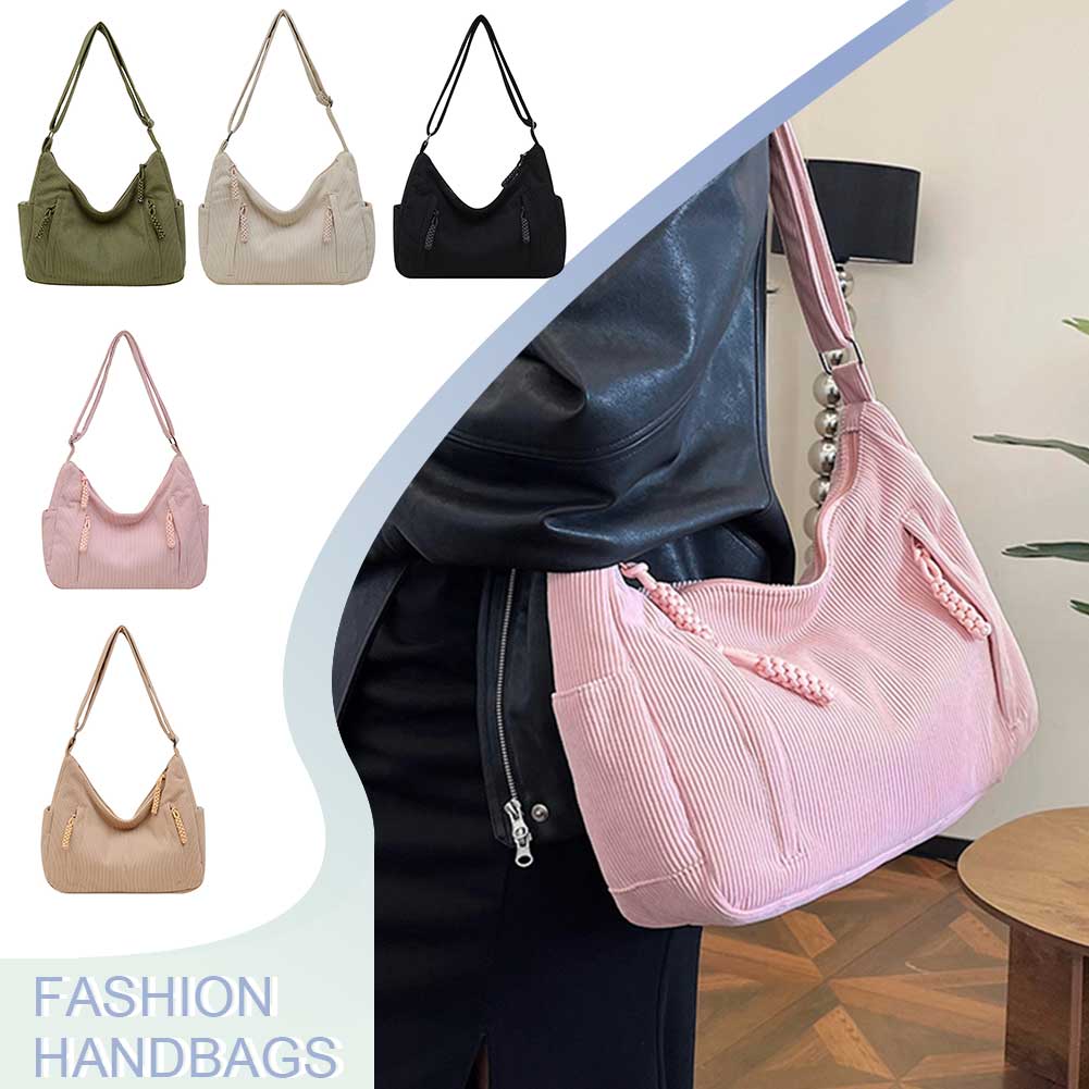Women Corduroy Large Capacity Stylish Crossbody Bag Adjustable Strap Tote Handbag Trendy Satchel Bag Outdoor Travel Bag