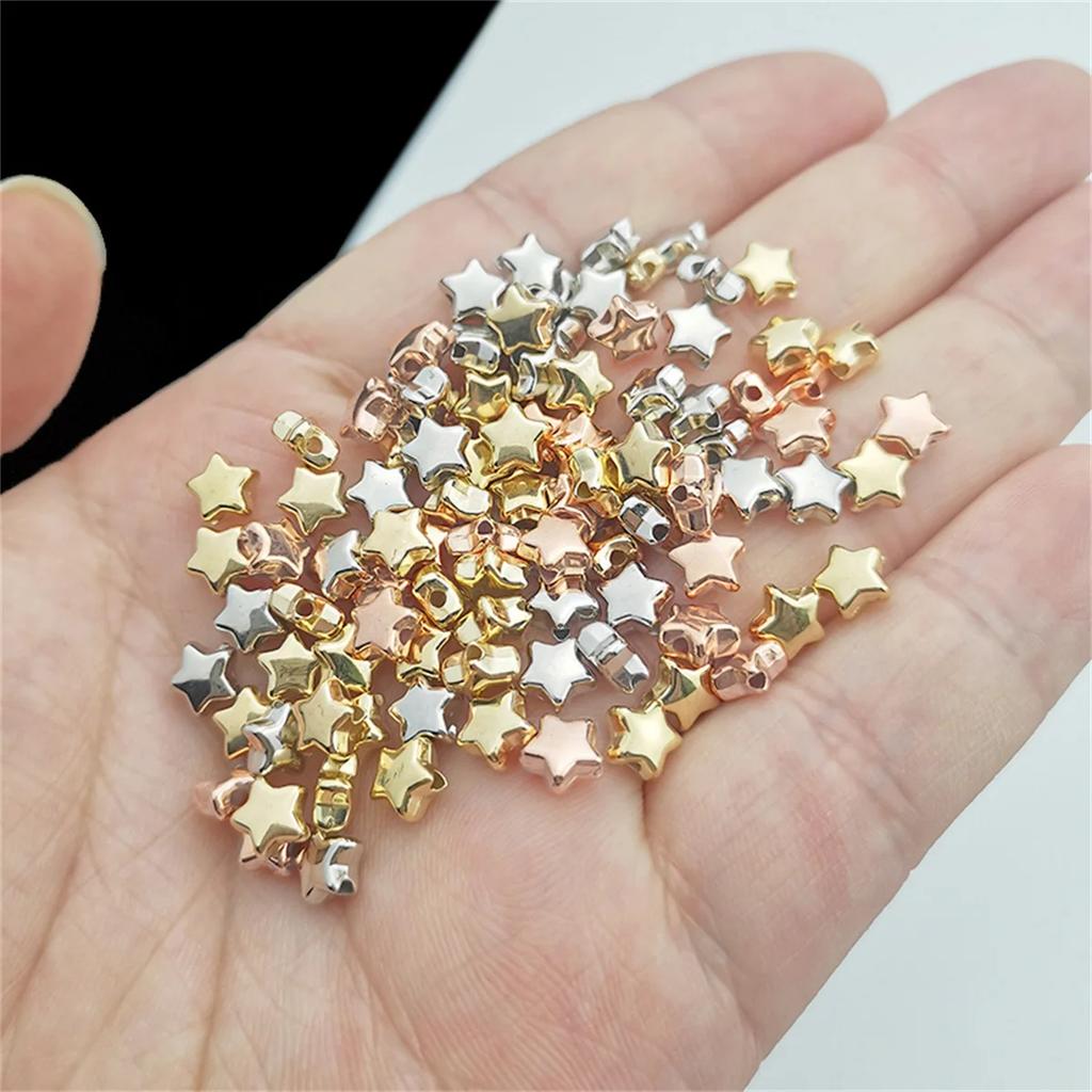 TX22 6/10/12mm 50pcs Solid Color Manual Alien Star Shape Beaded Exquisite Charm Plated Beads Jewelry DIY Bracelets Accessories