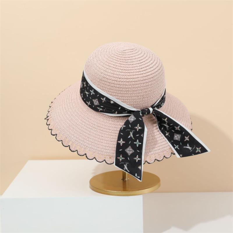 Summer Printed Ribbon Accessories Dome Straw Sun Hat Women's Seaside Vacation Fashion Fresh Sunscreen Shade Straw Hat