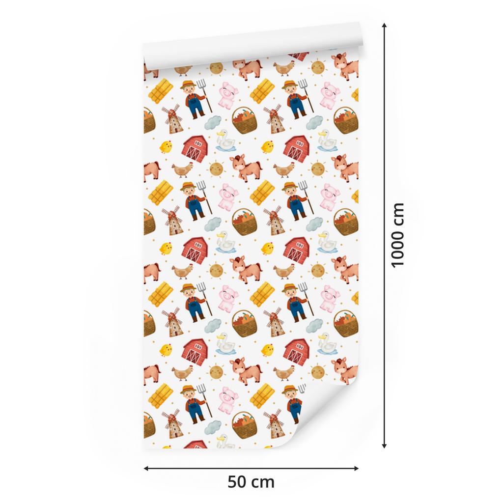 Farm Animals Wallpaper White and Cream for Living Room and Bedroom 50x1000