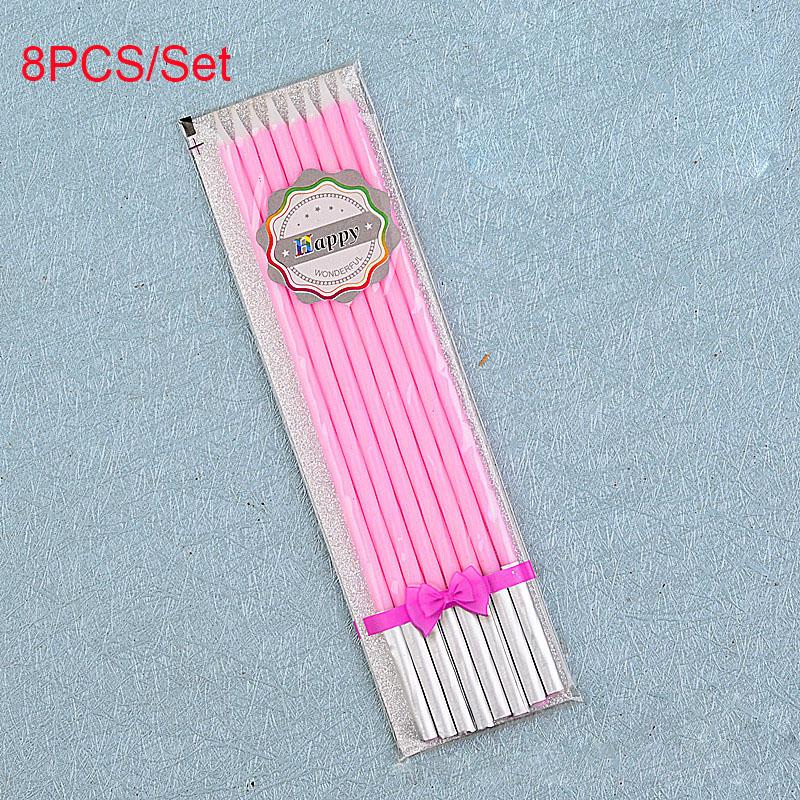 8 PCS Long Pencil Birthday Cake Candle Wedding Wax Cupcake Candle Home Decoration Supplies