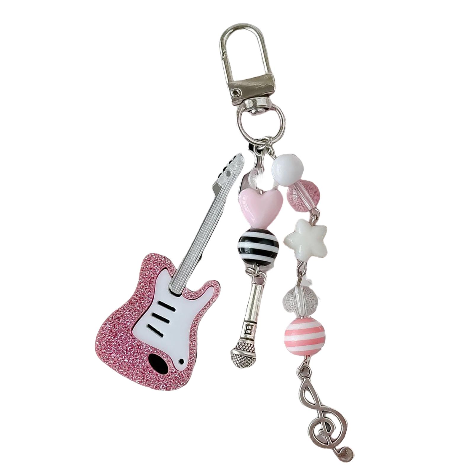 

Стильный брелок для телефона в виде скрипки, привлекательный, украшенный бусинами, брелок для ключей в виде гитары, модный сплав, брелок для ключей для сумок B розовый