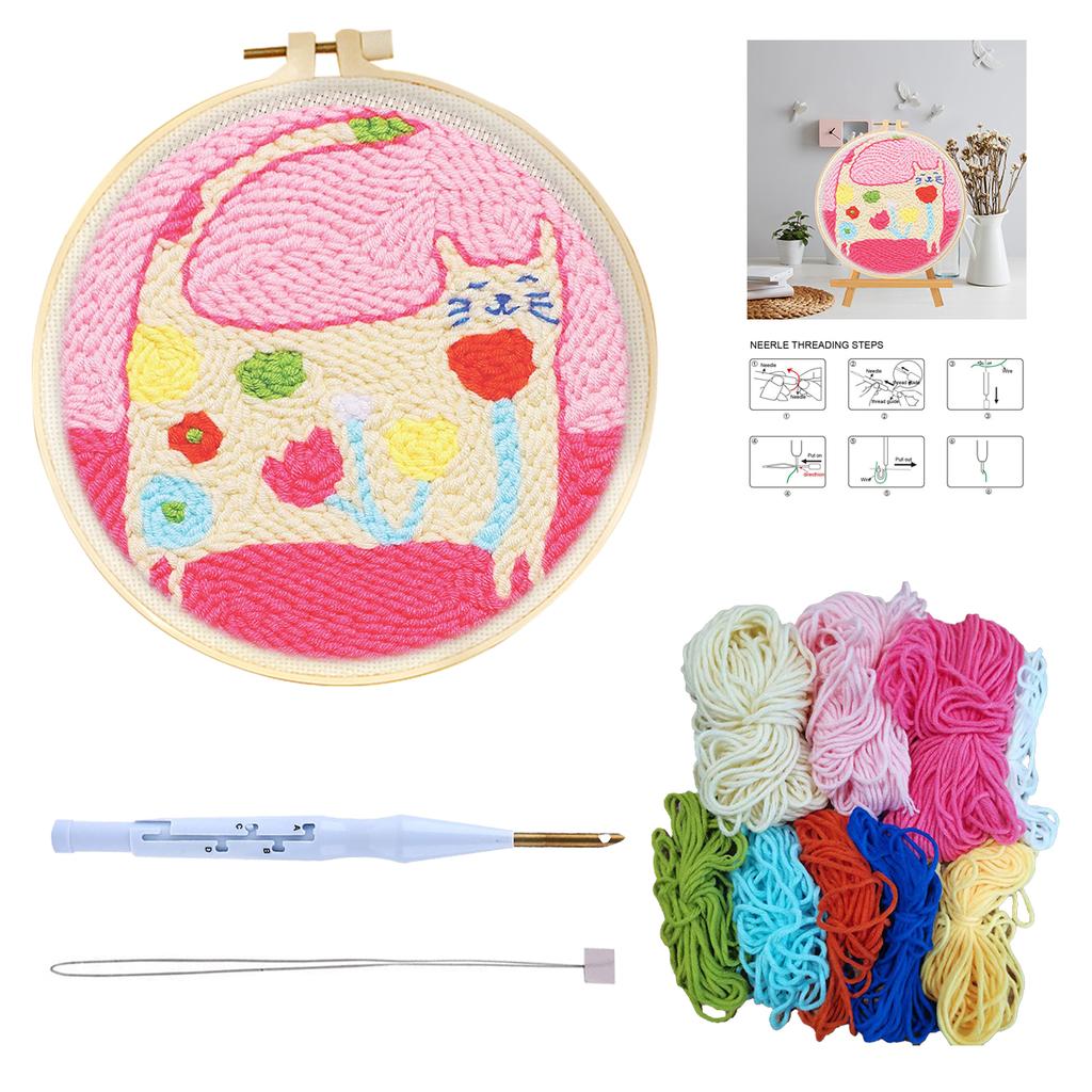 DIY Punch Needle Kits for Beginners Flower with Hoop Embroidery Punch Needle Starter Craft Set Festival Gift and Decoration