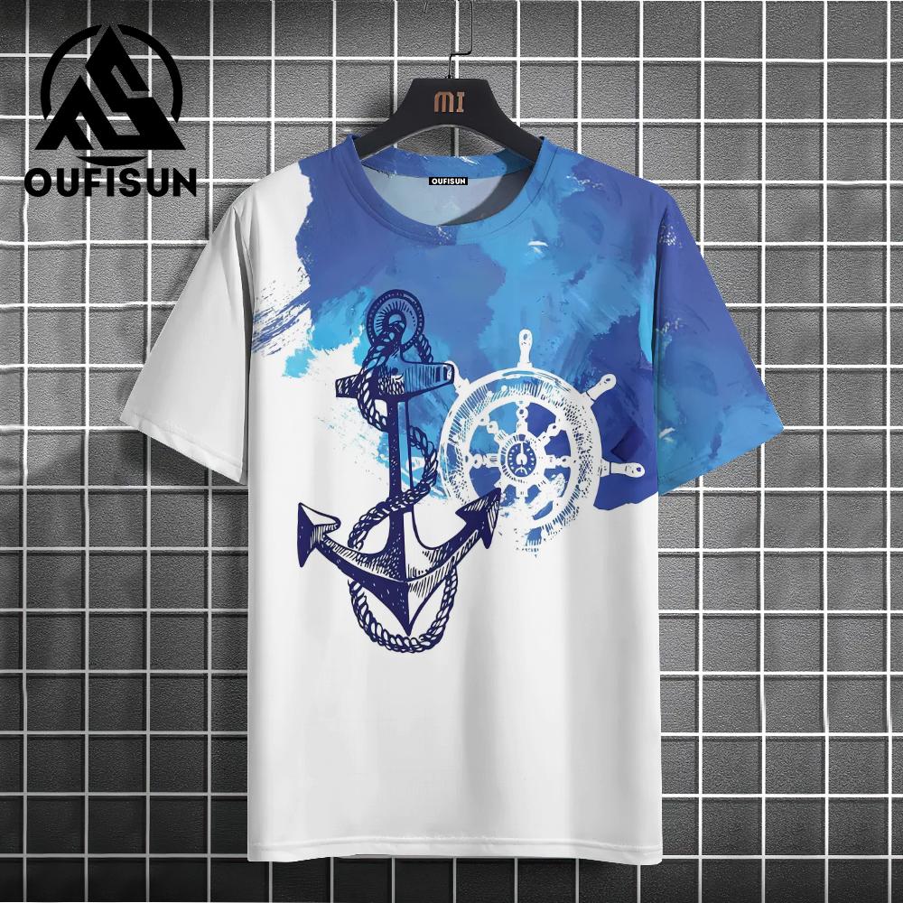 Men's T Shirt Ship Anchor Print Summer Casual Short Sleeve 3d T Shirts Streetwear O Neck Pullover Oversized Male Clothing