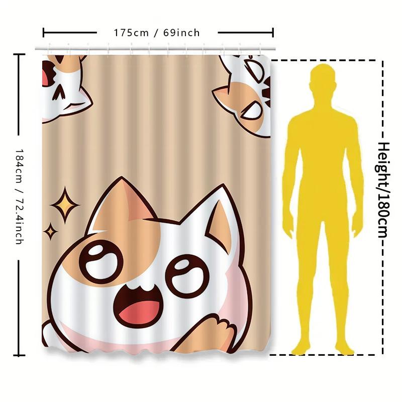 Cute Cartoon Cat Shower Curtain Waterproof and Machine Washable Home Decor 180x180cm