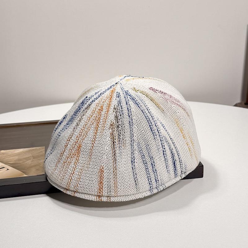 Autumn and Winter New Colorful Stripes Trendy Forward Hat Retro Versatile High Sense Positive and Negative Wear Beret