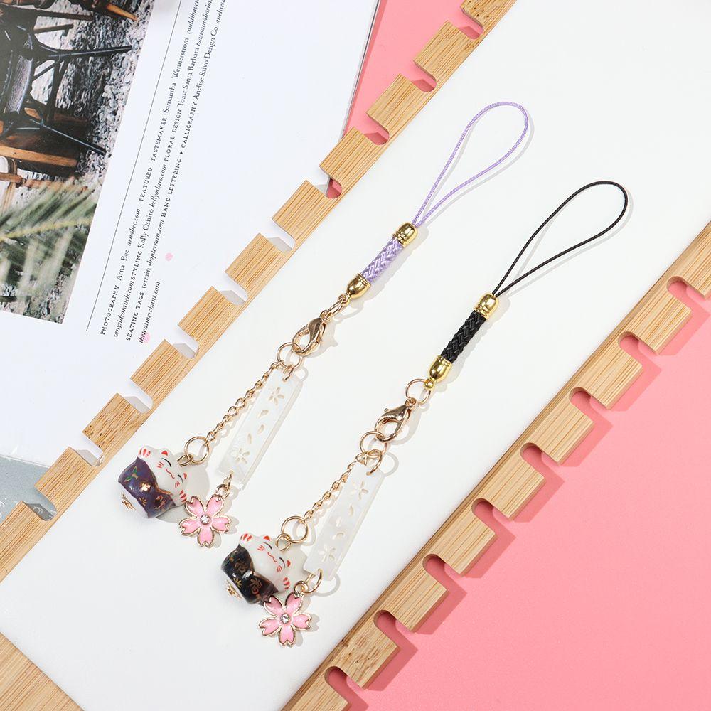 Lucky Cat Keychain Wrist Rope Phone Strap Lanyard Sakura Lucky Cat Phone Lanyard Anti-lost Lanyard