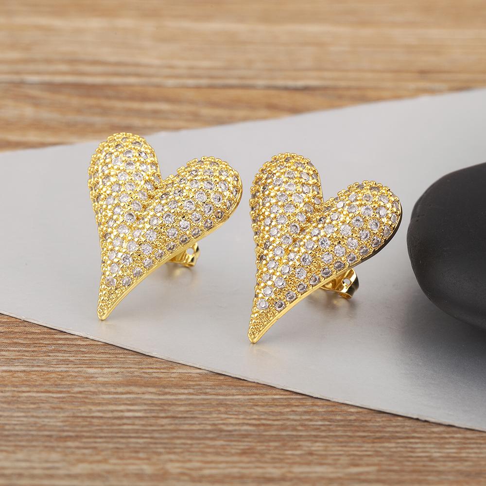 

Nidin Korea Popular Love Heart Shape Fashionable Stud Earrings For Women Sparkling Zircon Light Luxury Ear Jewelry Party Gifts золотой