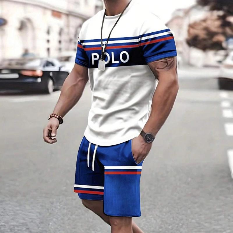 Navy Anchor Pattern Men's Set 3D Printed Summer Outdoor Short Sleeved T-shirt+pants Two-piece Casual Sports Plus Size Men's Set