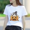 Halloween Pumpkin Kitten Printed Tshirt Casual Short Sleeve Suitable for Four Seasons Fashion Versatile Womens Tshirt