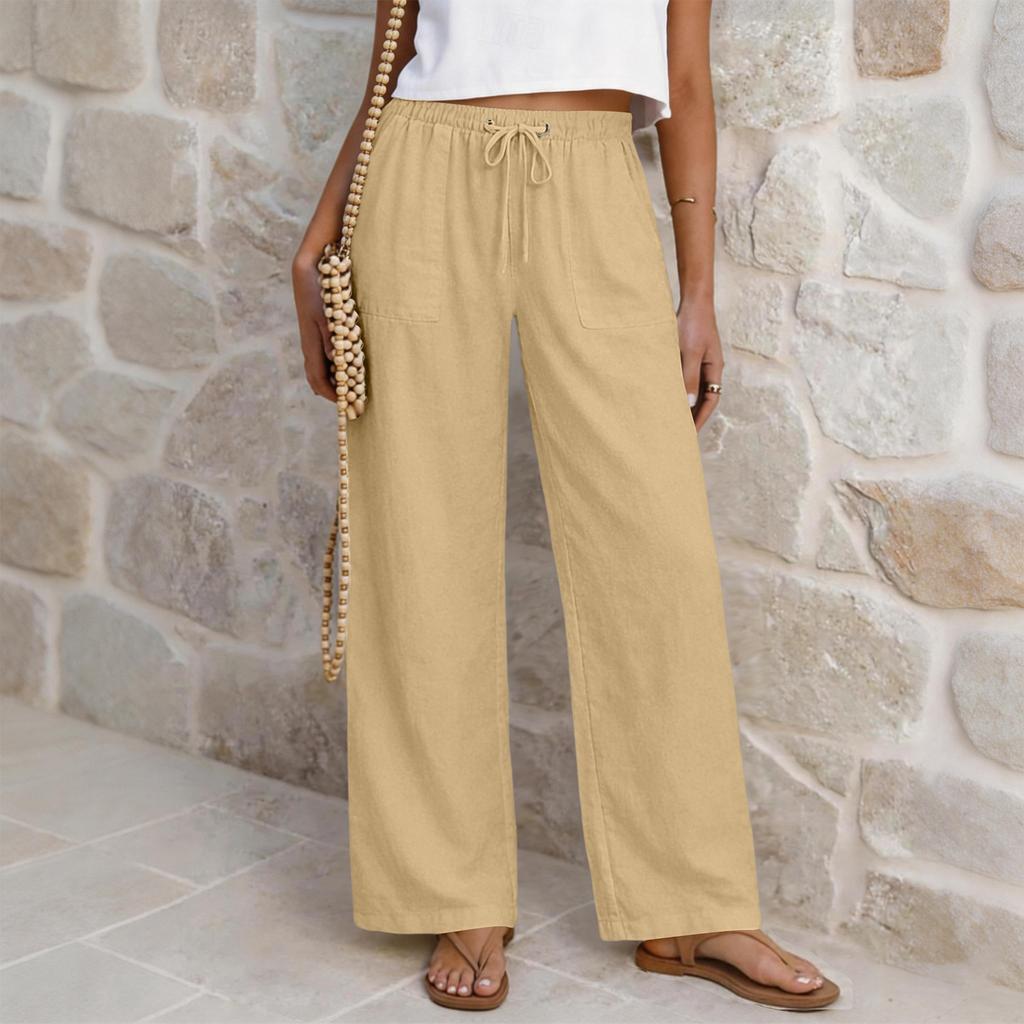 Women’s Casual High Waist Drawstring Straight Leg Wide Leg Pants Relaxed Fit Trousers with Pockets for Daily Wear
