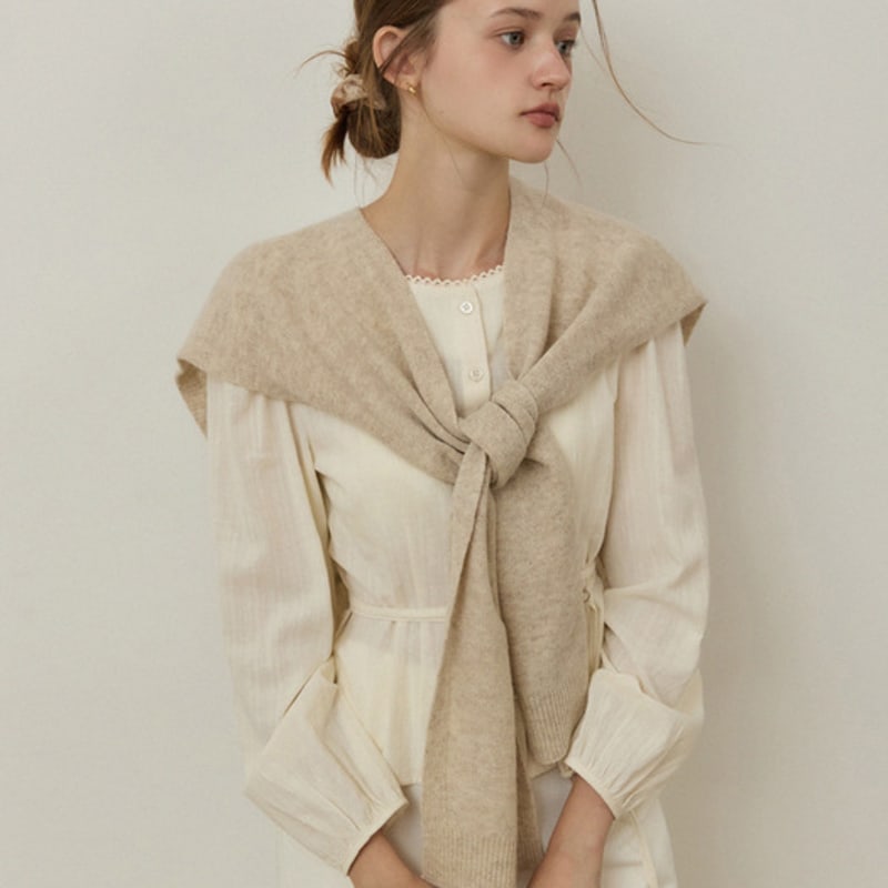 ADAUL Essential leather label wool knit shawl - 5color