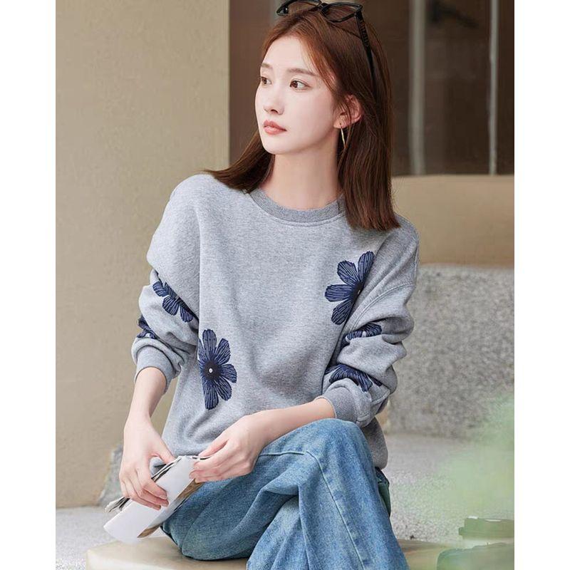 

Sweatshirt Florals Print Loose Casual Revoked by Brand Hemp Gray S