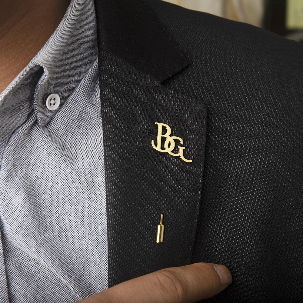 Personalized Men's Double Initial Stainless Steel Lapel Pin - Wedding Groom Accessory