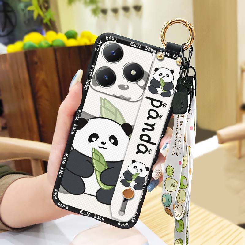 Ring Wrist Strap Phone Case For Realme C63 4G/C61 4G Back Cover Kickstand Anti-knock Silicone Cartoon Shockproof Durable