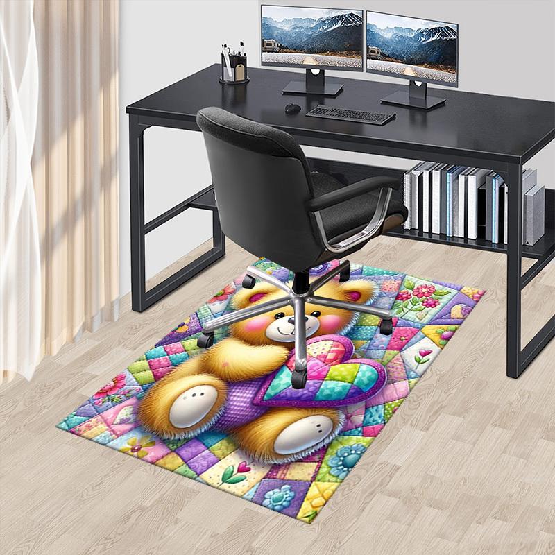 

1pc Teddy Bear Heart Quilted Chair Mat - Anime Cartoon Design Office Rug for Home Decor, Seasonal Gift, Anti-Slip Carpet Suitable for Office, Living R 60cm by 90cm