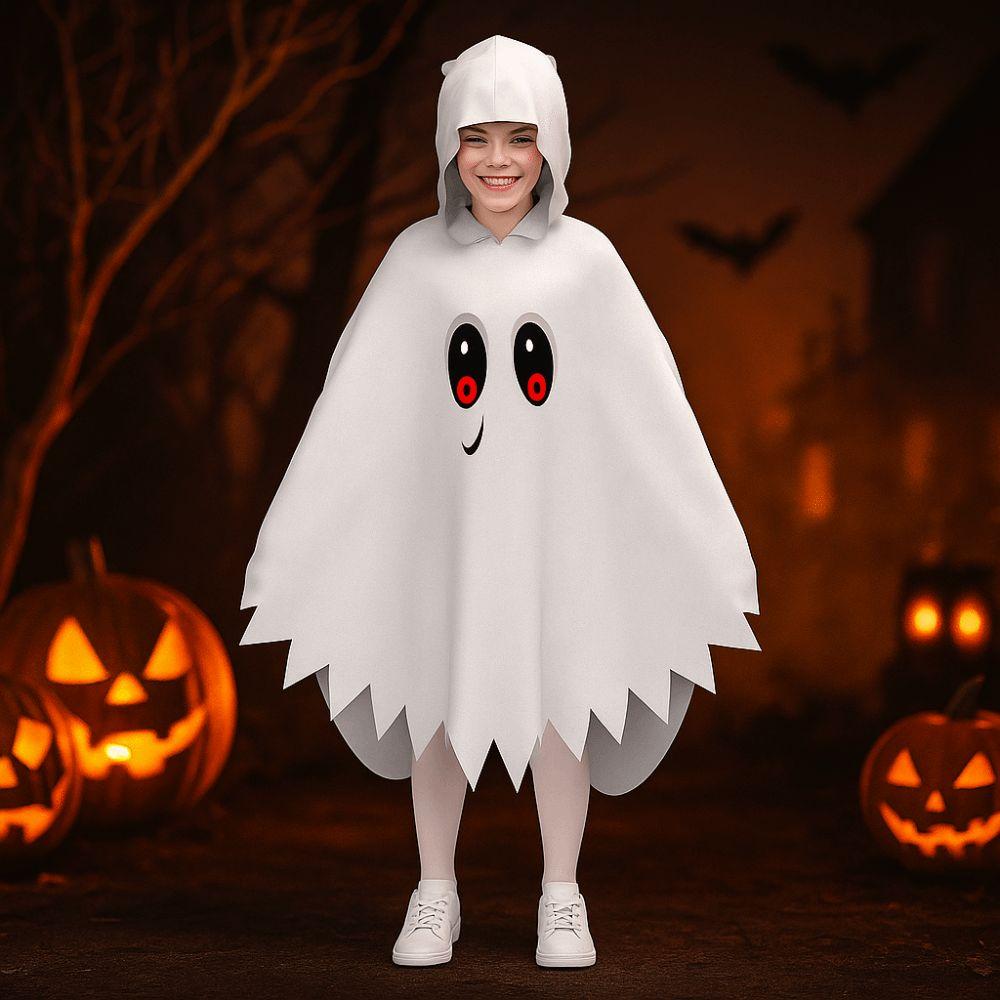 Glowing Halloween Kids Cosplay Cloak White Black Ghost Face Cloak Shawl Children's Party Costume