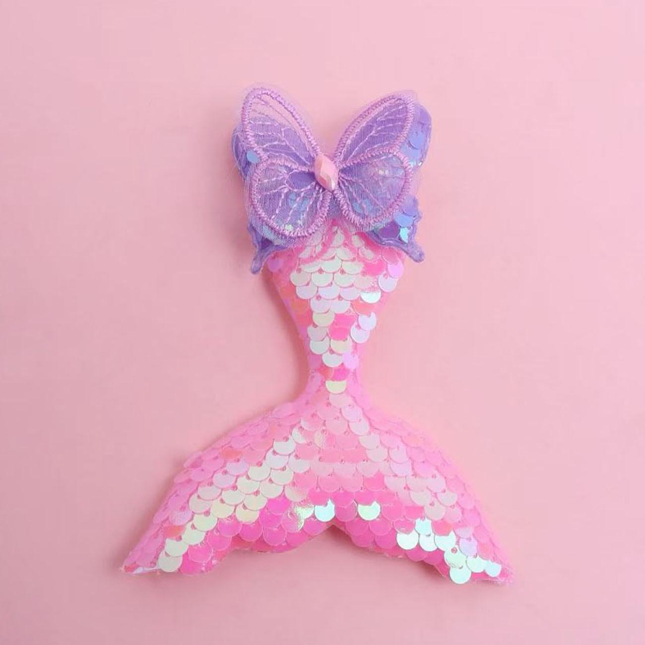 Colorful Mermaid Sequin Bow Cartoon Hair Accessories for Kids - Semi-Finished розовый