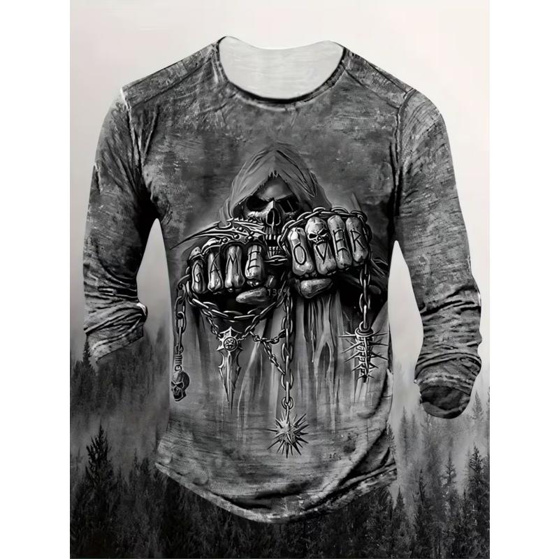 Men's casual printed long-sleeved round-neck T-shirt, a casual round-neck shirt suitable for outdoor work attire