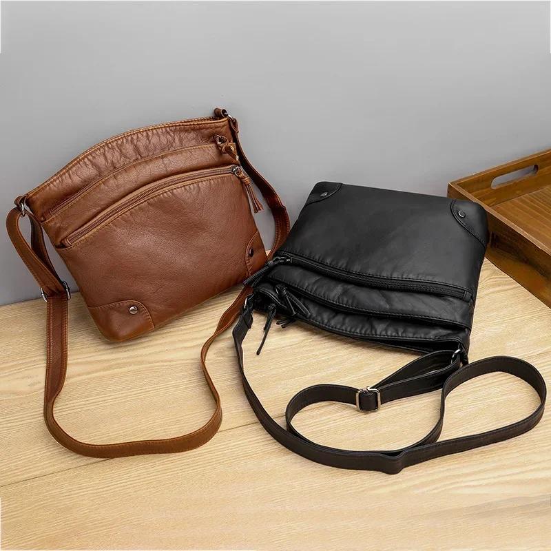 Borsa a tracolla da donna in pelle morbida Nuova borsa da donna retrò di grande capacità a scomparti multipli Borsa monospalla multi tasca