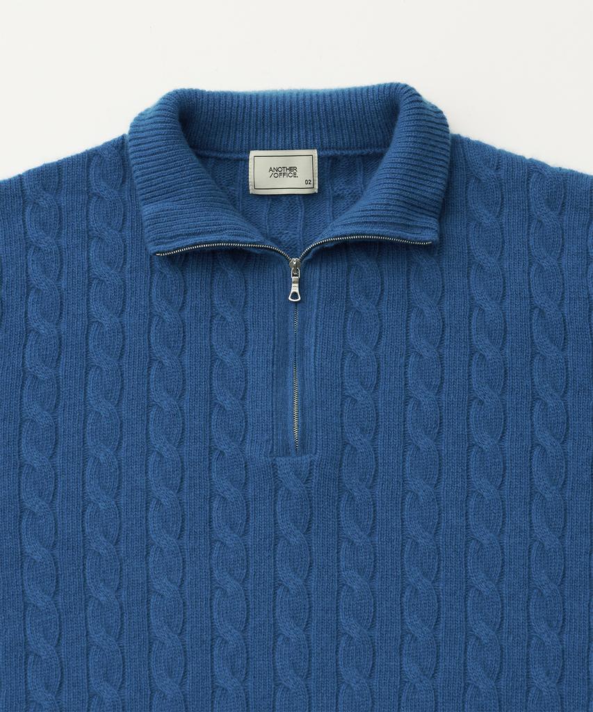 ANOTHER OFFICE Half Zip-Up Cable Sweater (Blue)
