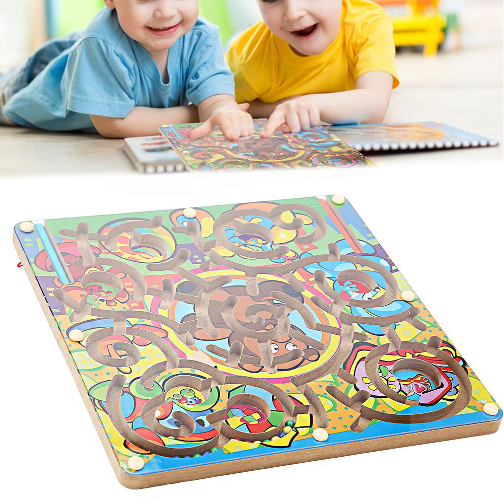 Magnetic Maze Game Puzzle Board Games Children Kid Toddler Educational Wooden Toy