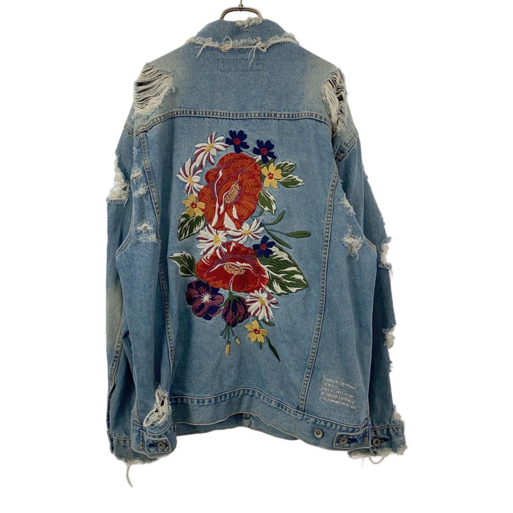 LEGENDA Floral Damage processing Denim Jacket M jeans Men's Used